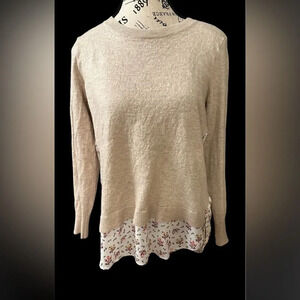 LOFT Beige Sweater with Floral Hem
